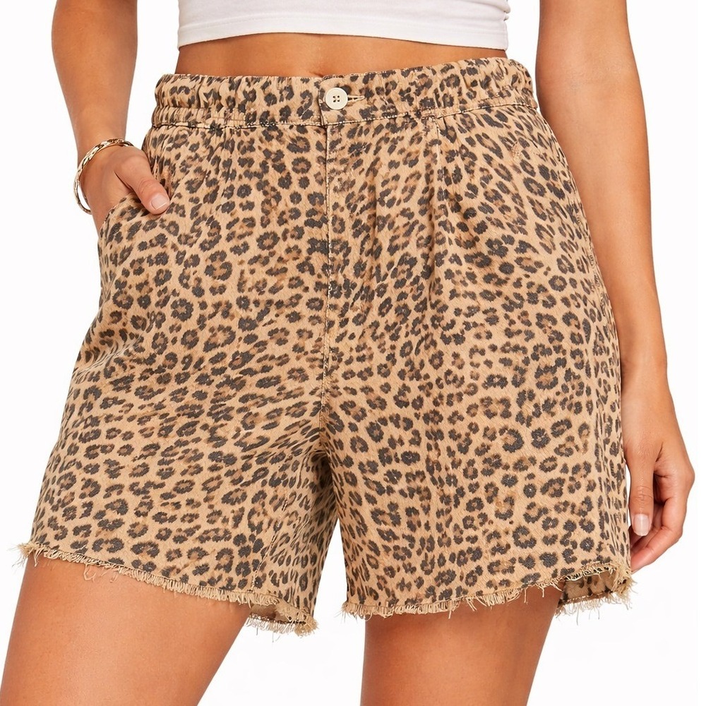Free People We The Free Leopard Print Cutoff Denim Shorts High Rise Womens Sz 26